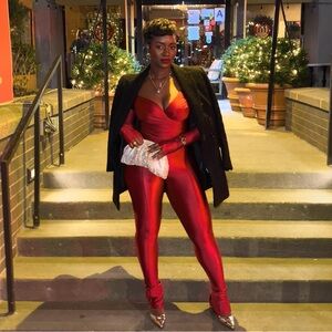 Red long sleeve off the shoulder top